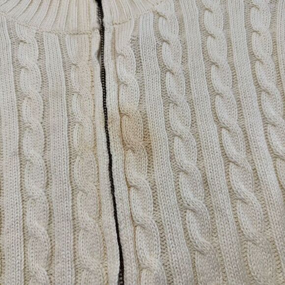 L.L.Bean Women’s White Cable Knit Zip Up Sweater Size 1X Plus Size 100% Cotton - Picture 3 of 10